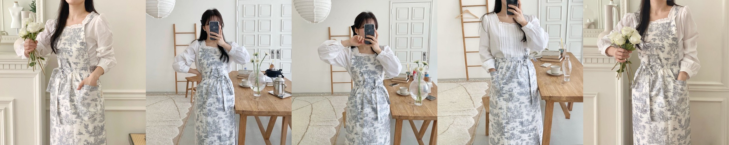 한스갤러리 미카 어린이집 유치원 보육 교사 카페 선생님 원피스 앞치마 free