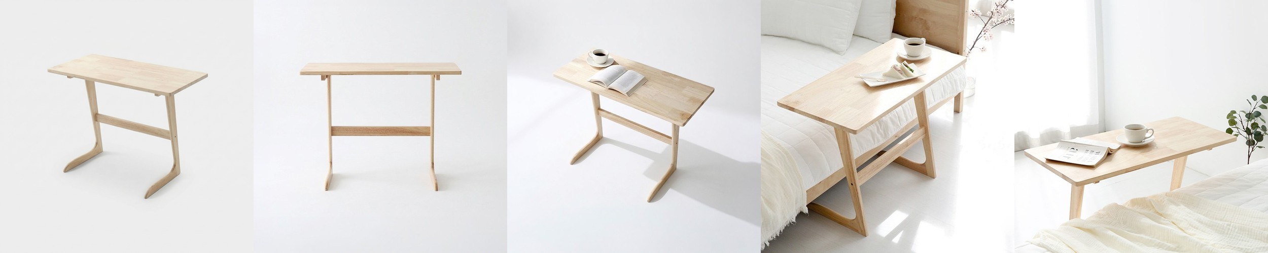 이동식 침대 테이블 사이드 베드 보조 책상 노트북 바퀴 달린 120x40cm, 화이트