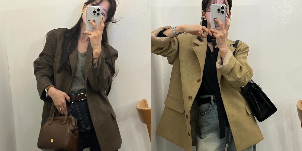 루즈핏 라운드넥 세미 크롭 스웨이드 자켓 노카라 재킷 숏 여자 재킷 여성 가을자켓