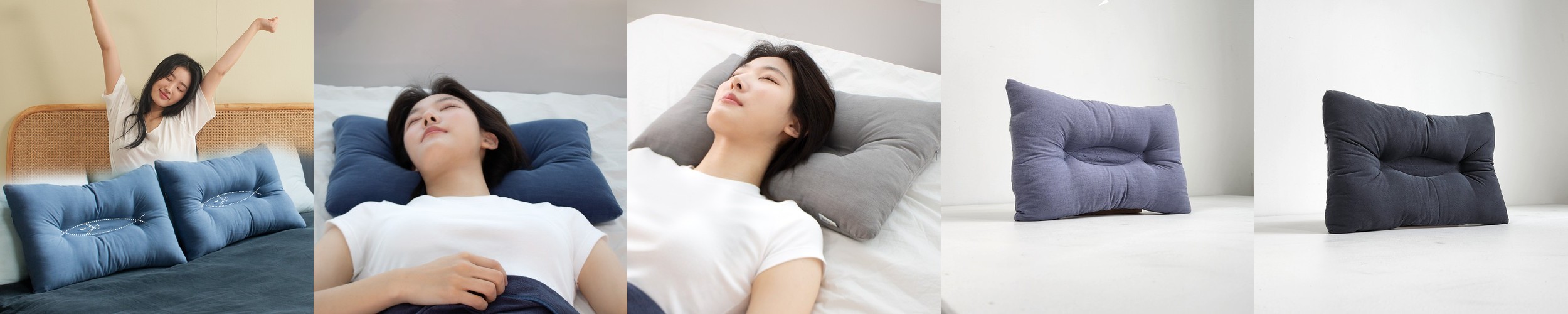 코튼샤워 도리도리 경추 베개 빨아쓰는 목주름 목디스크에 좋은 낮은베개 인디고블루, L 주니어 성인