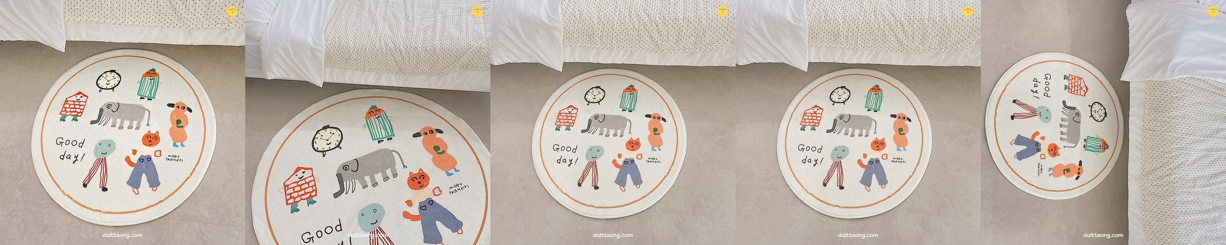 달떵 귀여운 달떵 귀여운 굿데이애니멀 원형 러그 침대 카페트 60x60cm