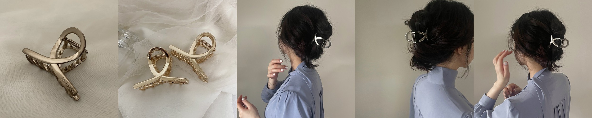 레이스룸 꼬임 볼드 메탈 올림머리 집게핀 국산 다크골드(반광)