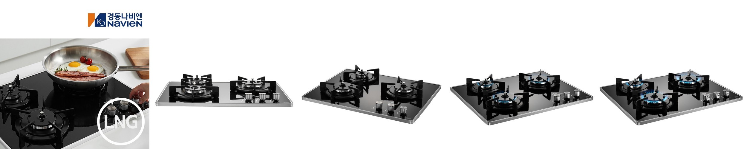 경동 나비엔매직 3구 빌트인 가스쿡탑 매립형 레인지 DC전지식 560x440mm, LNG(도시가스), 블랙