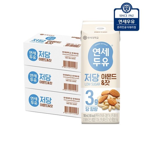 연세두유 저당두유 아몬드 잣 190ml, 72개