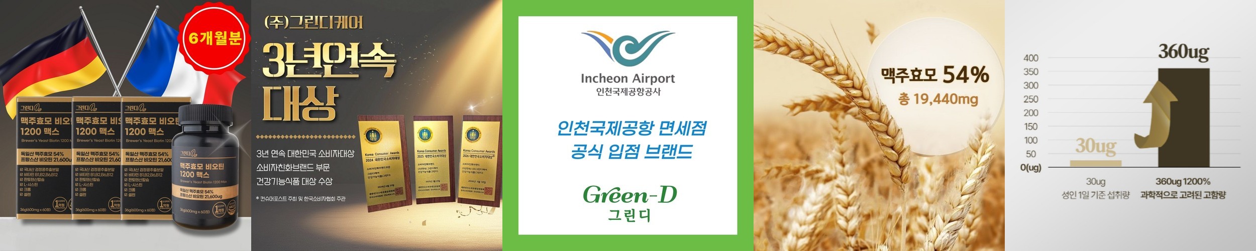 그린디 비오틴 고함량 독일산 맥주효모 프랑스산 비오틴 비타민B 판토텐산 60정, 3개
