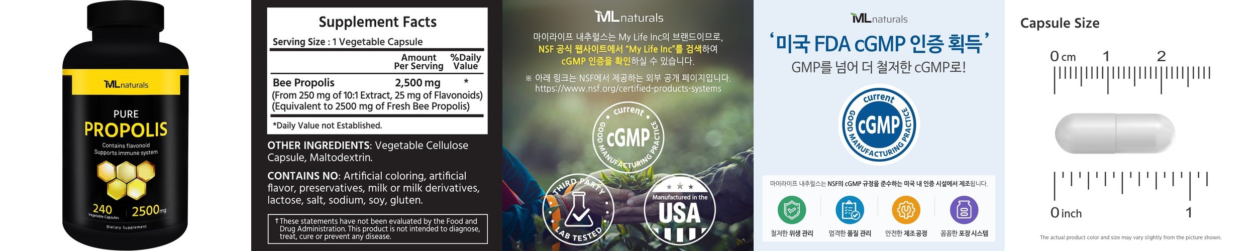 마이라이프내추럴스 프로폴리스 2500mg 알약 240캡슐, 1개
