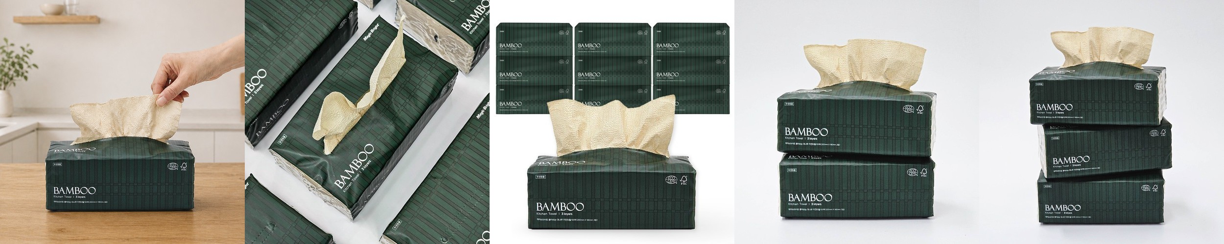 올챌린지 도톰한 뽑아쓰는 대나무 3겹 키친타올 그린 100매 9개입 주방 두꺼운 타월
