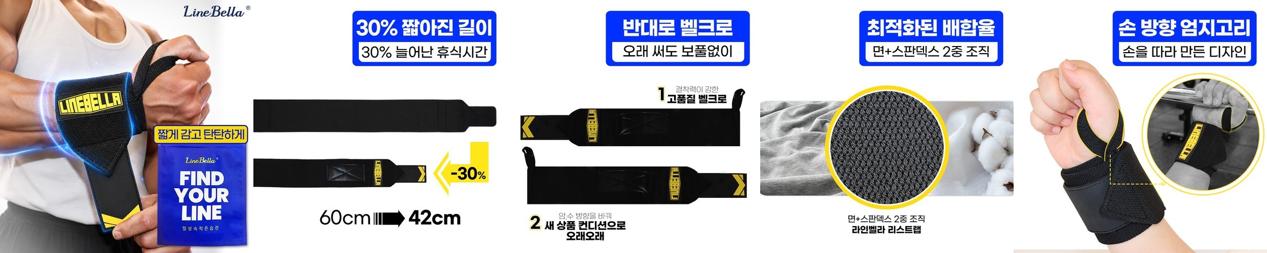 라인벨라 헬스 리스트랩 숏 손목보호대 리프팅 손목 아대 밴드 크로스핏