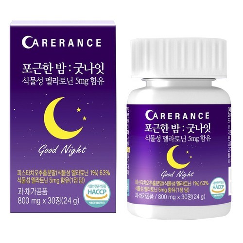 식물성 멜라토닌 고함량 5mg 케어란스 포근한 밤 굿나잇 30정, 6개