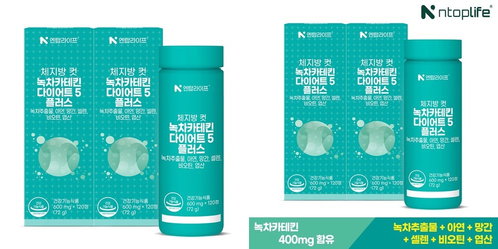 [1+1] 4개월 엔탑라이프 체지방 컷 녹차카테킨 다이어트5 플러스 120정, 2개