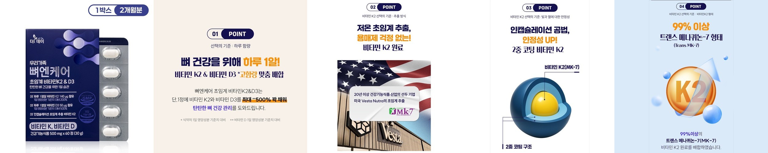 더데이 우리가족 뼈엔케어 초임계 비타민K2 & D3 60정, 1개