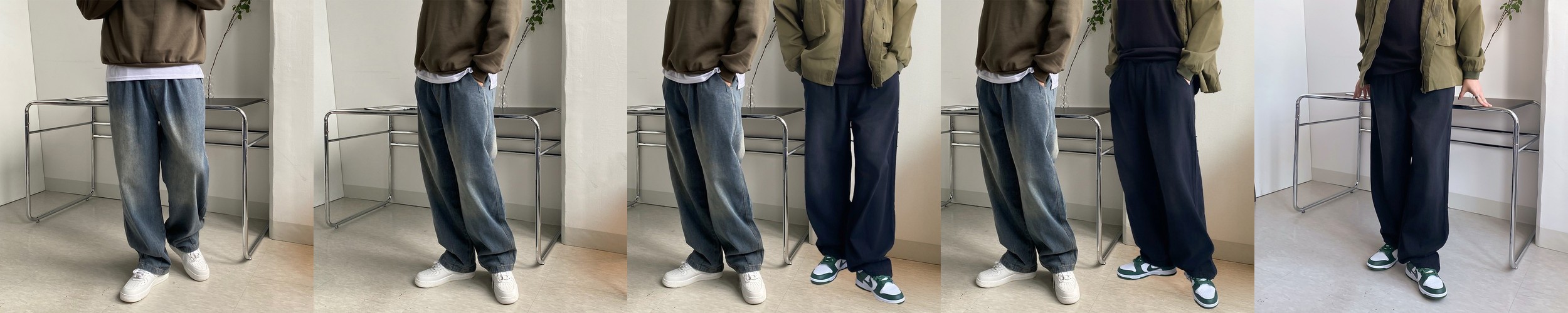 남자 스메 봄 가을 사계절 3단기장 인밴딩 워싱 세미와이드 데님