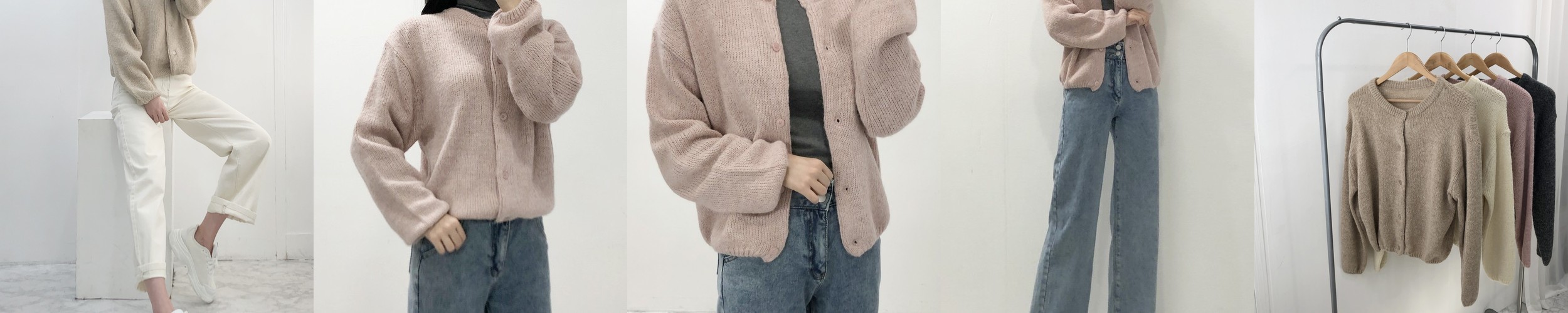 여성 간절기 라운드 가디건 리본 그레이 데일리 니트 메르시엠