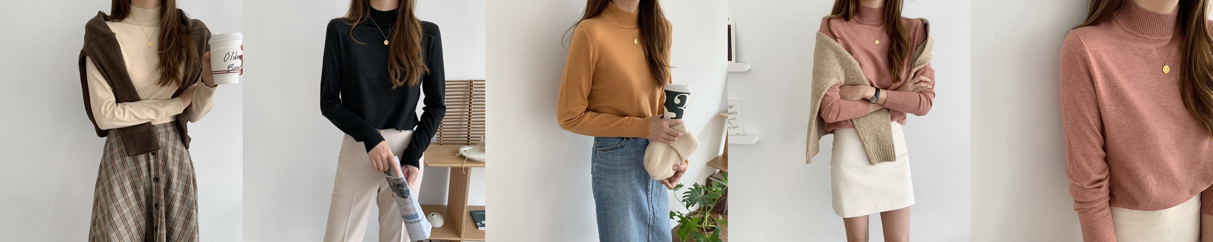 겨울 여성 목폴라 울 이너 폴라티 하이넥 얇은 울 목티 터틀넥 핑크 검정 레드 그레이