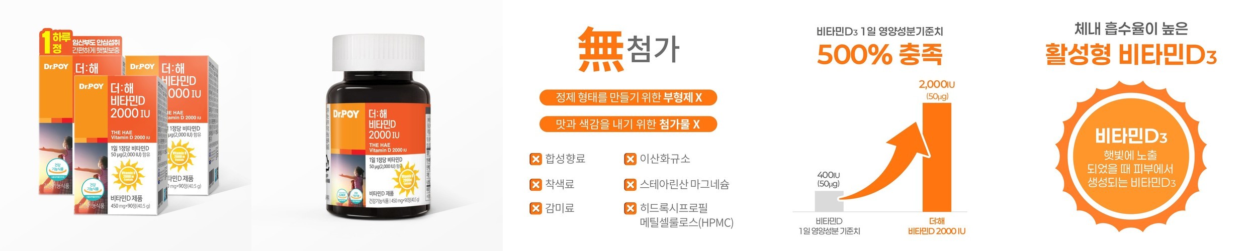 닥터포이 더해 비타민D3 2000IU 임산부 성인 비타민디 결핍 뼈건강 90정, 3개