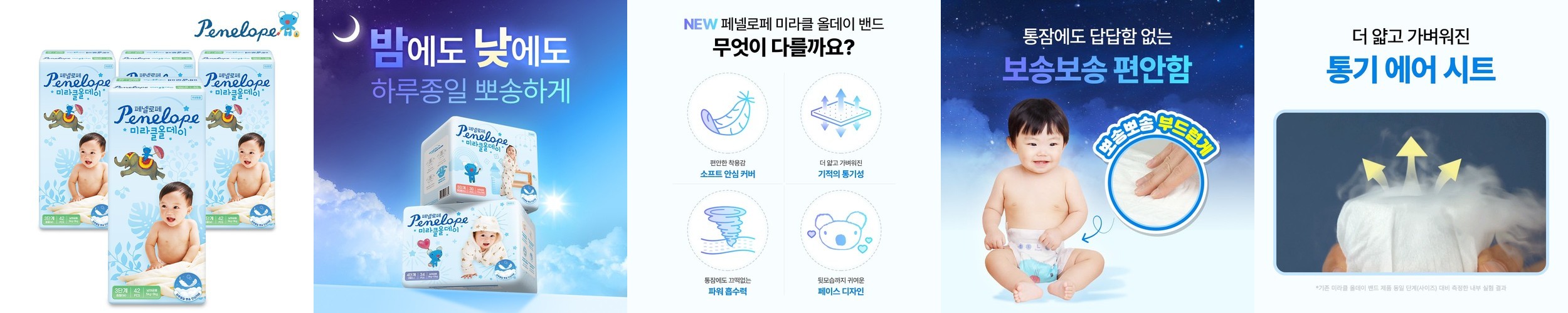 페넬로페 뉴 미라클 올데이 밴드 기저귀 중형(공용) 42매×4팩