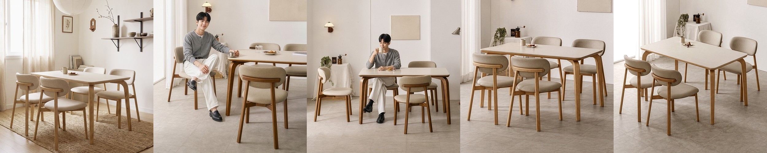 베스퍼 원목 테이블 포세린 세라믹 식탁세트 식탁+의자4, 1400mm, 쿠키
