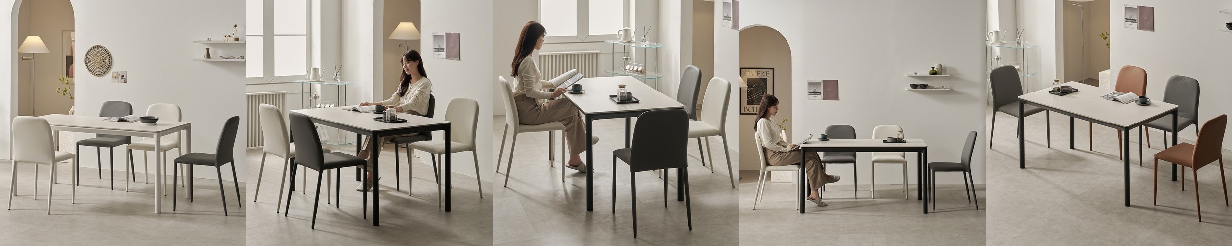 로프트 포세린 세라믹 식탁세트 웜화이트 의자4, 1400mm, 웜화이트프레임