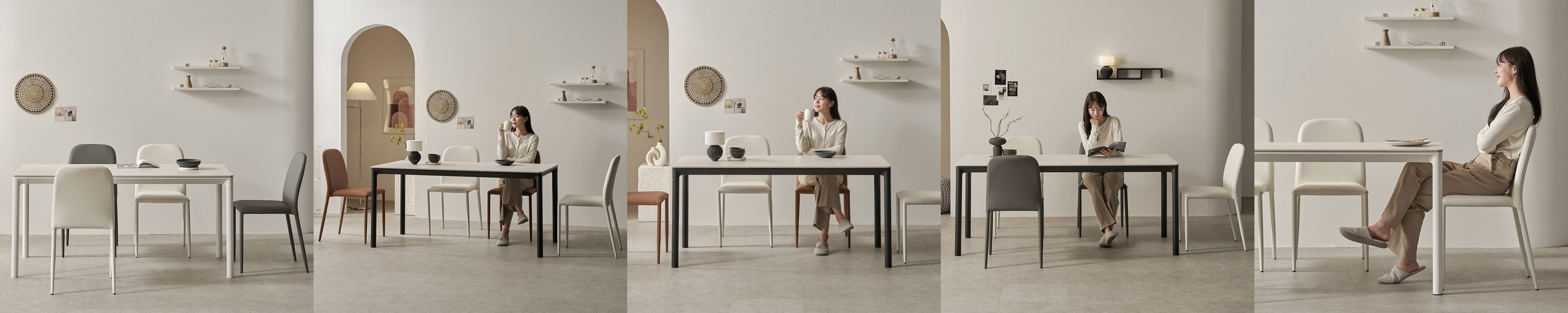 로프트 포세린 세라믹 식탁세트 웜화이트 의자4, 1200mm, 웜화이트프레임