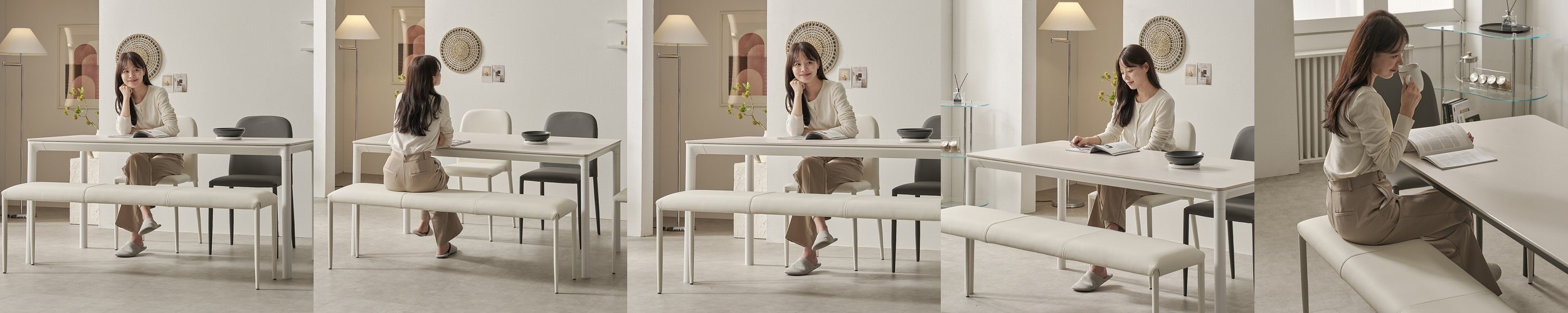 로프트 포세린 세라믹 식탁세트 웜화이트 의자4, 1200mm, 웜화이트프레임
