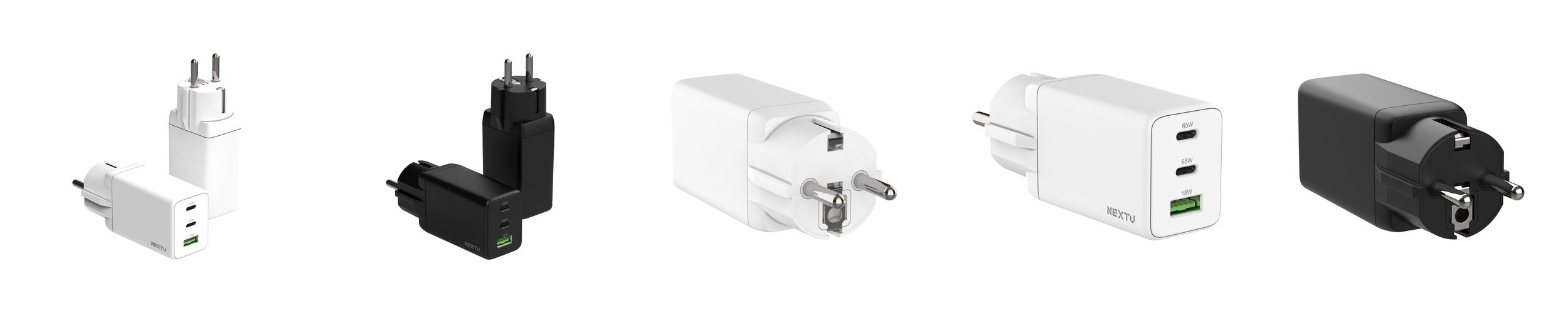 넥스트유 65W 3포트 USB PD PPS GaN 접지 초고속 충전기 화이트