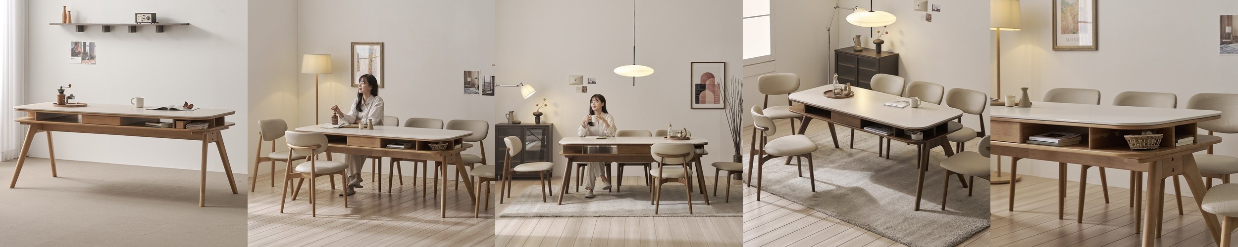 오슬로 룬드 6인용 원목 수납 포세린 세라믹식탁 테이블 1800